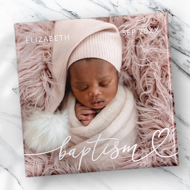 Holy Baptism Elegant Modern Chic Heart Baby Photo Magnet (Creator Uploaded)