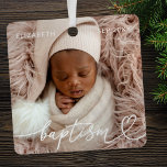 Holy Baptism Elegant Modern Chic Heart Baby Photo Metal Tree Decoration<br><div class="desc">This simple and modern design is composed of serif typography and add a custom photo,  add baby's name and month and year of baptism</div>