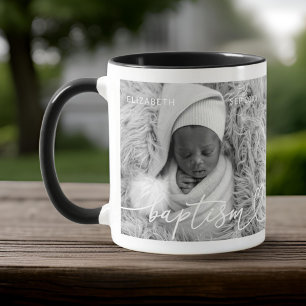 Holy Baptism Elegant Modern Chic Heart Baby Photo Mug