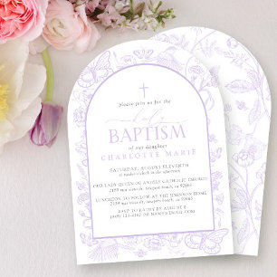 Holy Baptism Lilac Lavender Floral Butterflies Invitation