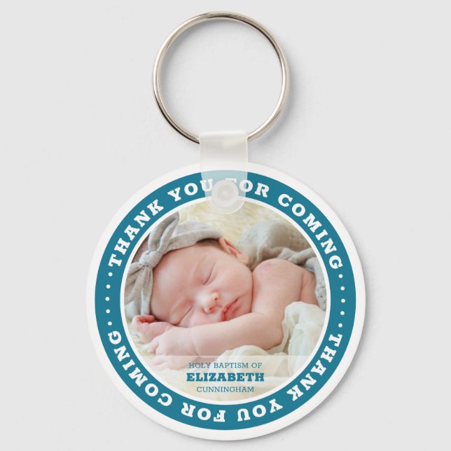 Holy Baptism Modern Simple Custom Photo Favour Key Ring (Front)