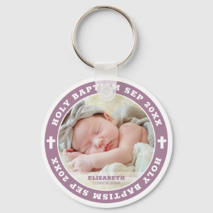 Holy Baptism Modern White Cross Custom Photo Key Ring