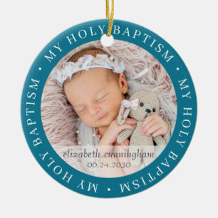 Holy Baptism Simple Frame Modern Custom Photo Ceramic Tree Decoration