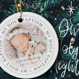 Holy Baptism Simple Frame Modern Custom Photo Ceramic Tree Decoration