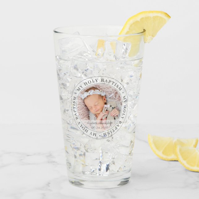 Holy Baptism Simple Frame Modern Custom Photo Glass (Back Ice)