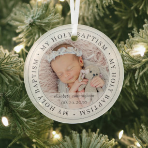 Holy Baptism Simple Frame Modern Custom Photo Glass Tree Decoration