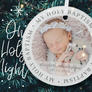 Holy Baptism Simple Frame Modern Custom Photo Glass Tree Decoration