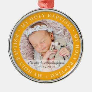Holy Baptism Simple Frame Modern Custom Photo Meta Metal Tree Decoration
