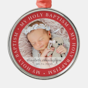 Holy Baptism Simple Frame Modern Custom Photo Metal Tree Decoration