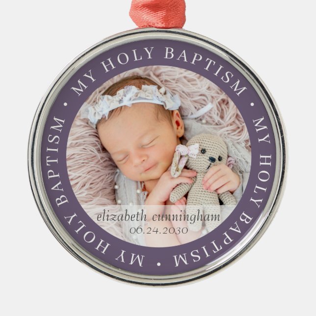 Holy Baptism Simple Frame Modern Custom Photo Metal Tree Decoration (Front)