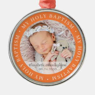 Holy Baptism Simple Frame Modern Custom Photo Metal Tree Decoration