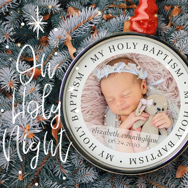 Holy Baptism Simple Frame Modern Custom Photo Metal Tree Decoration (Creator Uploaded)