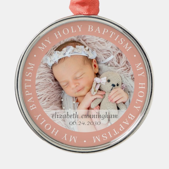 Holy Baptism Simple Frame Modern Custom Photo Metal Tree Decoration (Front)