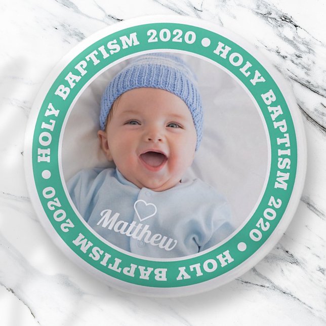 Holy Baptism Simple Modern Custom Photo 3 Cm Round Badge (Creator Uploaded)