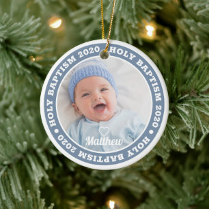 Holy Baptism Simple Modern Custom Photo Keepsake Ceramic Tree Decoration