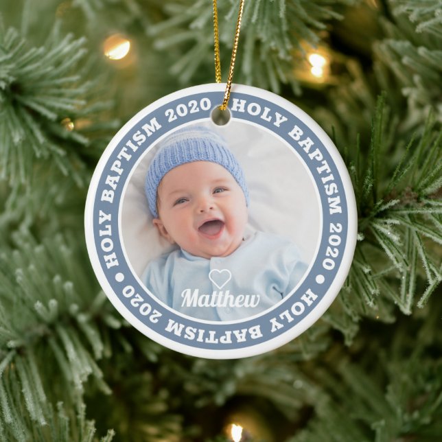 Holy Baptism Simple Modern Custom Photo Keepsake Ceramic Tree Decoration (Tree)