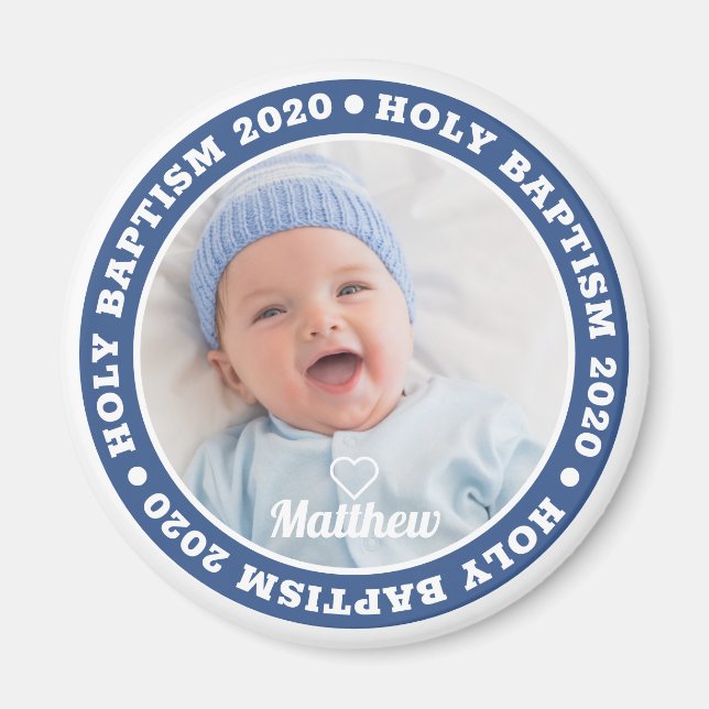 Holy Baptism Simple Modern Custom Photo Keepsake Magnet (Front)