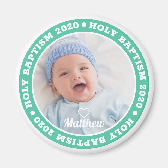 Holy Baptism Simple Modern Custom Photo Keepsake Magnet (Front)