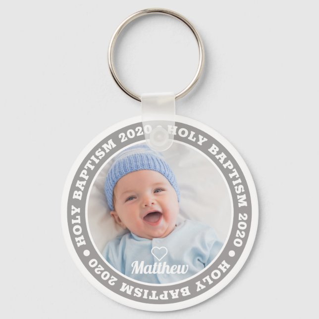 Holy Baptism Simple Modern Custom Photo Key Ring (Front)