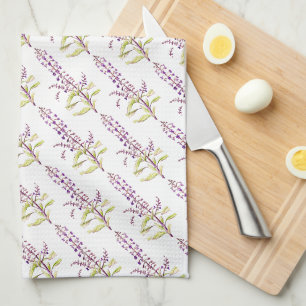Holy Basil herbs hand painted watercolor art Tea Towel