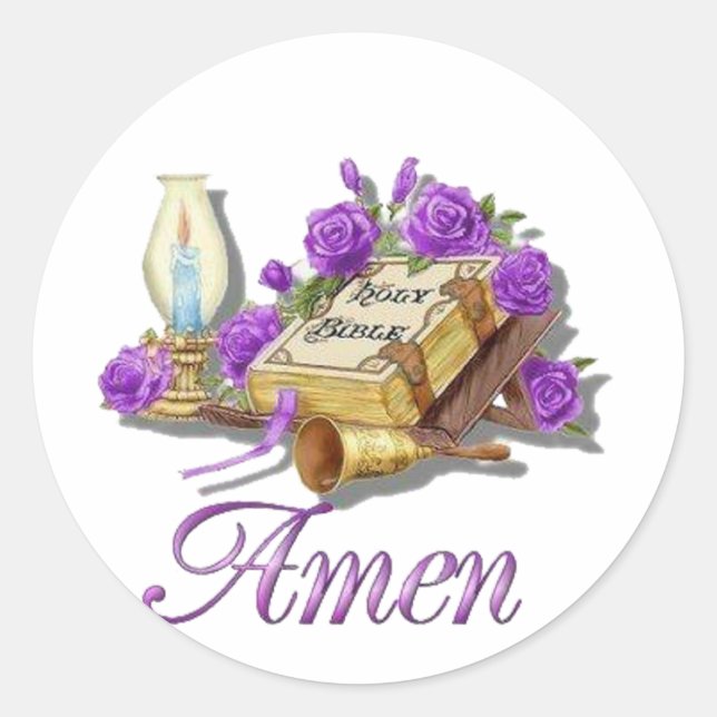 Holy Bible Amen Classic Round Sticker (Front)