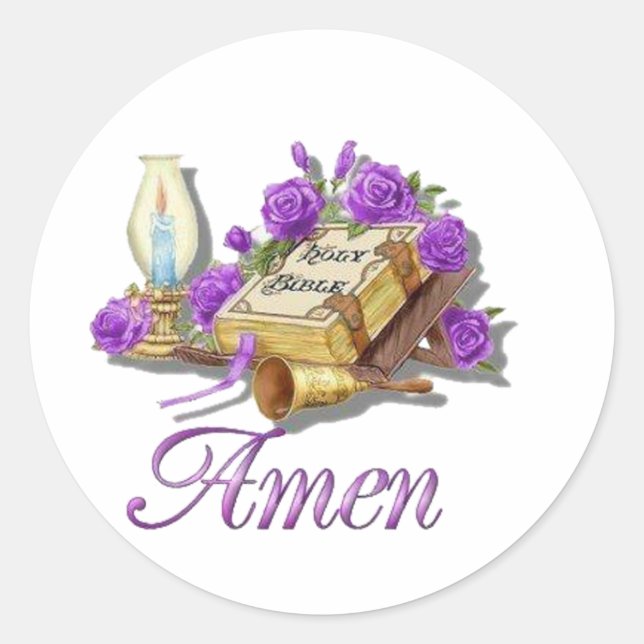 Holy Bible Amen Classic Round Sticker (Front)