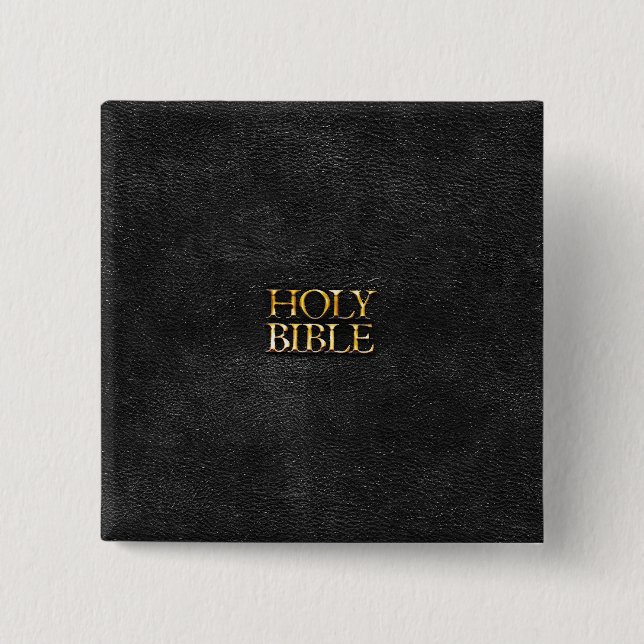 Holy Bible Christian Religion Faux Black Leather 15 Cm Square Badge (Front)