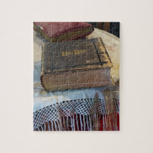 Holy Bible on Vintage Lace Tablecloth Jigsaw Puzzle