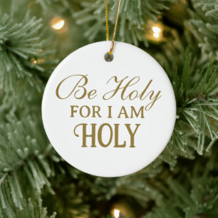 Holy Bible Verse White and Gold Simple Christian Ceramic Tree Decoration
