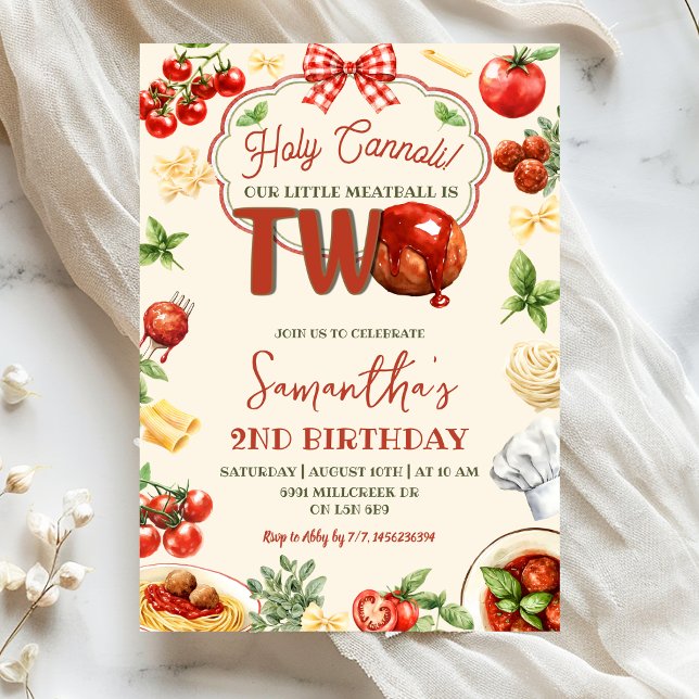 Holy Cannoli Italian Pasta Theme Second Birthday Invitation (Creator Uploaded)
