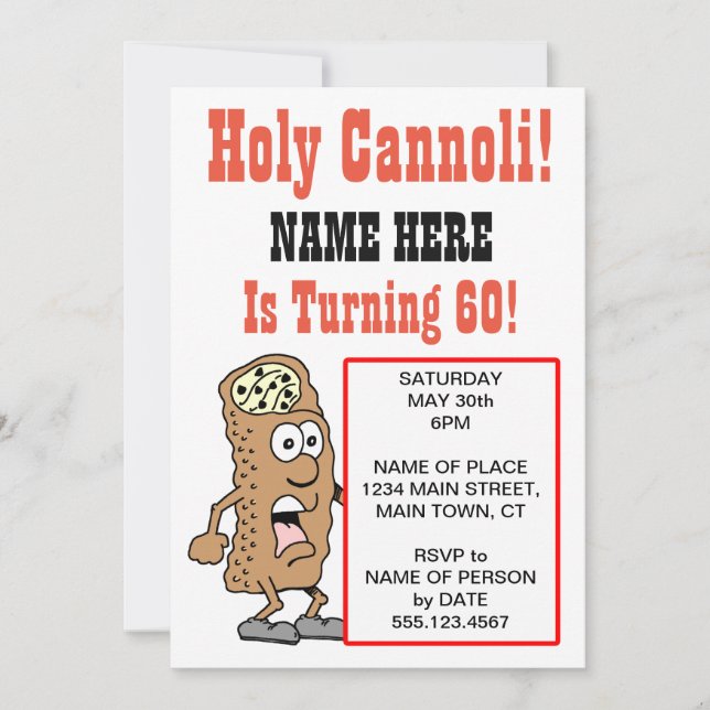 Holy Cannoli Turning 60 Party Invitation (Front)