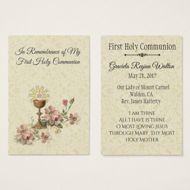 Holy Card Lace Chalice First Holy Communion (Front & Back)