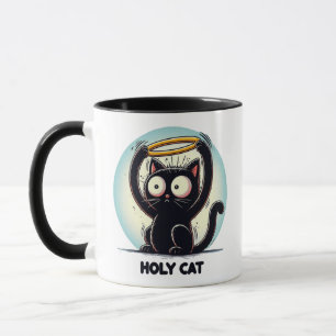  Holy Cat - Black Cat Holding Halo Above Head  Mug