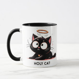 Holy Cat - Relaxed Black Cat with Halo Cute Funny Mug