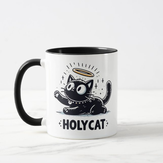 Holy Cat - Winged Black Cat with Halo Cute Mug (Left)