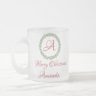 Holy cherry and leaves christmas frosted glass coffee mug