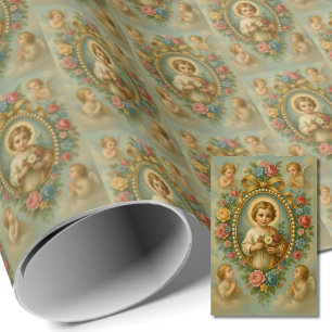 Holy Child Jesus with Angels Vintage Catholic  Wrapping Paper