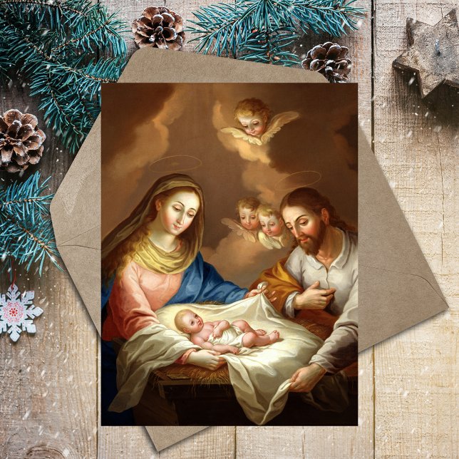 Holy Christian Christmas Nativity Manger Bethlehem Holiday Postcard (Vintage Holy Christian Catholic Christmas Nativity Scene Manger Bethlehem Holiday Postcard)