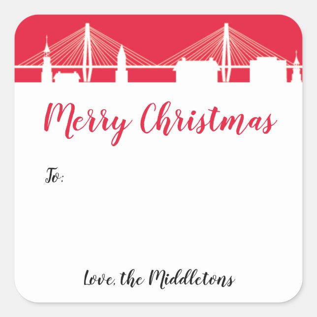 Holy City Holiday Red Charleston Skyline Square Sticker (Front)