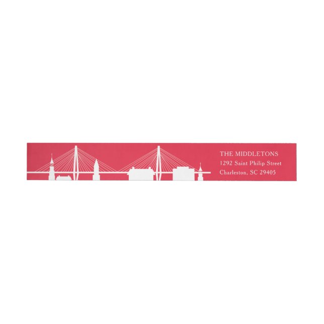 Holy City Holiday Red Charleston Skyline Wrap Around Label (Individual)