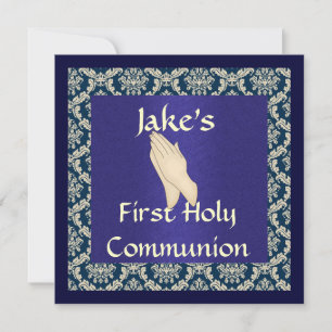 Holy Communion Blue & Beige DAMASK INVITATIONS