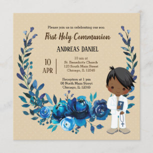 Holy Communion blue wreath Invitation