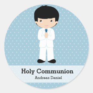 Holy Communion boy * Choose your background colour Classic Round Sticker