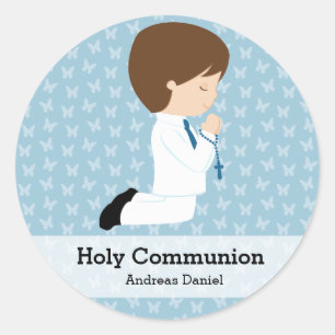 Holy Communion boy * Choose your background colour Classic Round Sticker