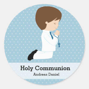 Holy Communion boy * Choose your background colour Classic Round Sticker