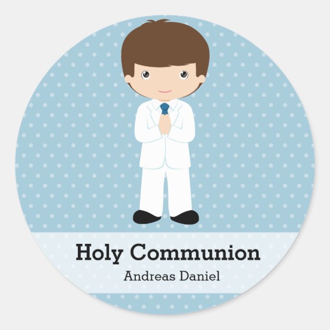 Holy Communion boy * Choose your background colour Classic Round Sticker (Front)