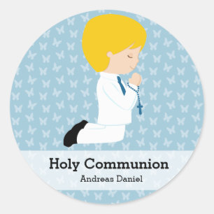 Holy Communion boy * Choose your background colour Classic Round Sticker