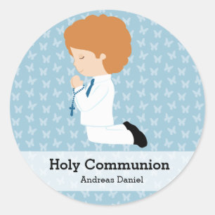 Holy Communion boy * Choose your background colour Classic Round Sticker