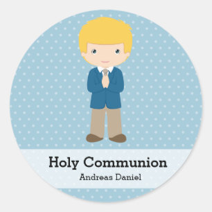 Holy Communion boy * Choose your background colour Classic Round Sticker
