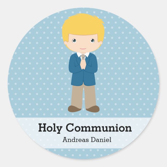 Holy Communion boy * Choose your background colour Classic Round Sticker (Front)